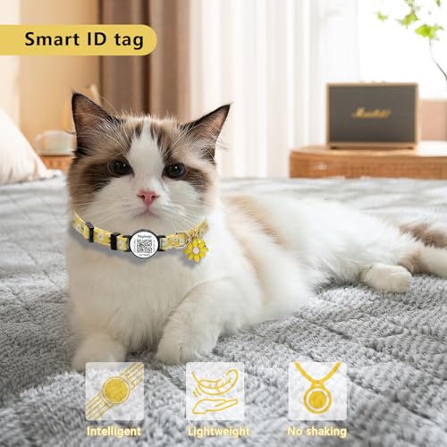 QR Code Breakaway Cat Collar 2-Pack, Safety Collar with Online Pet ID Profile, Flower Bell Collars for Lost Cat Prevention,Ideal for Girl Cats Boy Cats(Yellow&Green) - color: Pastoral style - Yellow & Green