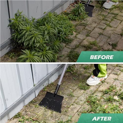 Suchtale Flat Shovel, 11-Inch Floor Scraper, Long Handle Weed Scraper | 11-Inch Garden Cleaning Shovel with Foot Step for Weeds, Moss, Lawn Edging, Driveways, Sidewalks, Light Snow and Thin Ice
