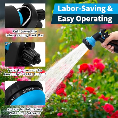 NEXCOVER Hose Nozzle, Garden Hose Nozzle - 7 Adjustable Watering Patterns, Heavy Duty Hose Nozzle Sprayer, Garden Sprayer Hose Attachment for Car Washing,Watering Plants,Pets Showering,Lawns Cleaning - color: Sky Blue