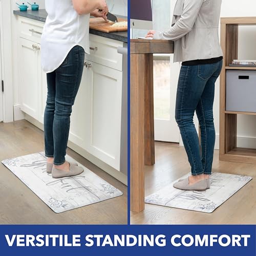 Cozy Living Anti-Fatigue Kitchen Mat, Grateful Floral 17.5"x30" - color: Grey/Cream, size: 18"L x 18"W x 0.5"Th