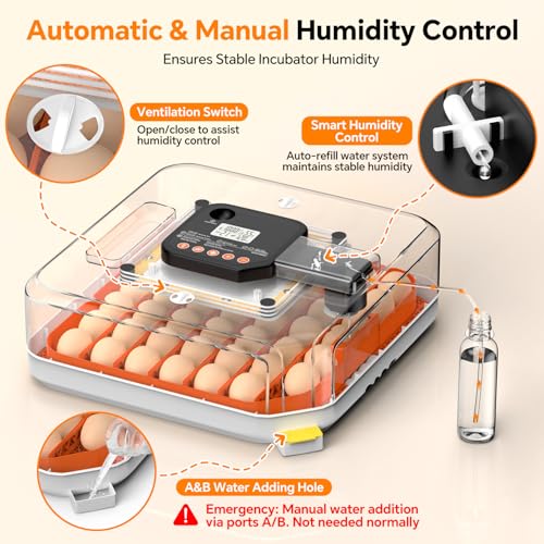 48 Egg Incubators for Hatching Eggs, Chicken Incubator with Auto Turner, Digital Temp & Humidity Control, Built-in Egg Candler & External Water Refill - for Hatching Chicks, Ducks, Quail, Goose Eggs