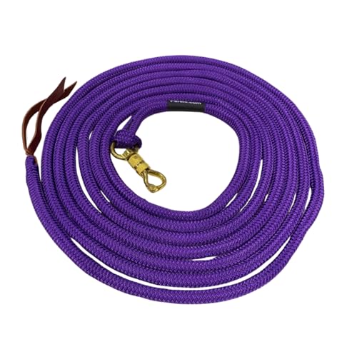 22 Foot Line Ground Training Rope - Strong Everyday Use All-Purpose Large Horse Lead Rope with Loop & Latigo Popper | 9/16" Diameter Smooth Yachting Braid, Purple - color: Purple