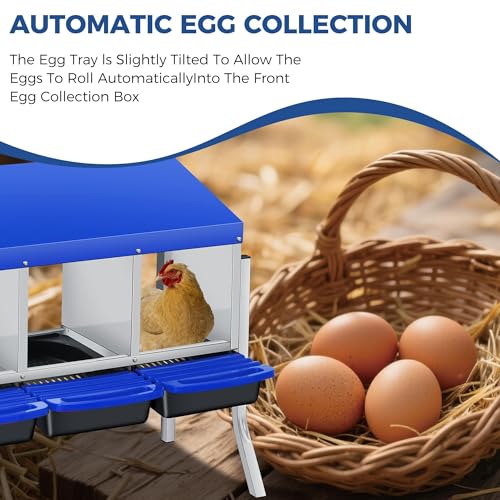 Galvanized Steel Chicken Nesting Box 4 Compartment with Pull Out Tray, Roll Away Nest Boxes for Laying Hens Egg Collection, Wall Mount Poultry Nest Box for Coop with Handle, Blue, with Legs - color: Blue, size: 4 Compartments with Support Legs