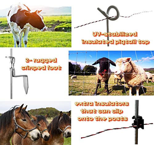 PK35 Pigtail Step-in Posts for Electric Fences, Rod Diameter 0.32 inch (8mm) x 41inch Height with 70 Extra insulators that can Clip onto The Posts - style: 35 Posts + 70 Clips