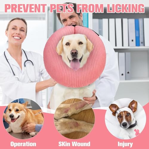 BINGPET Inflatable Dog Cone Collar,Dog Neck Donut Alternative After Surgery | Soft Cone for Large Medium Small Dogs Cats, Recovery E Collar to Stop Licking Pets from Injury, Lightweight Breathable Cotton - color: Pink, size: NEW S(Neck: 11"-12.5" | Diamet