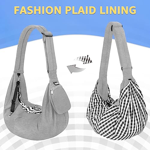 SlowTon Dog Carrier Sling - Thick Padded Shoulder Strap Adjustable, Cloud S | Dog Carriers for Small Dogs, Puppy Carrier Purse for Pet Cat with Front Zipper Pocket Safety Belt Machine Washable - color: D-Light Grey Knitted Fabric