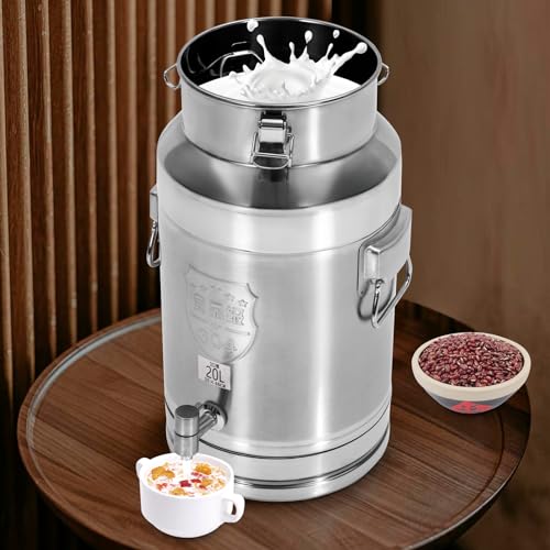 5.28 Gallon Milk Can - 304 Stainless Steel Milk Bucket with Sealed Lid, Milk Transport Barrel with Spigot for Liquid Storage, Ideal for Milk, Wine, and Beverages - size: 5.28 Gallon