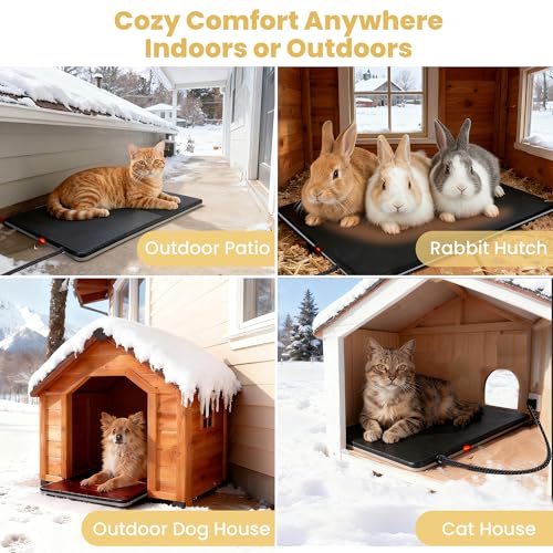 Outdoor Heated Pad for Small Animals, Anti-Bite & Waterproof Cat Heating Pad, Pet Warmer for Outside Feral Cat Houses, Durable Indoor Outdoor Warming Pet Mat in Extreme Weather 16" x 13" 30W - size: M: 16" x 13"