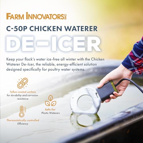 Farm Innovators Chicken Waterer De-Icer for Nipple Drinker Chicken Water Buckets - 150W Water Deicer with Thermostatically Controlled Heating | For nipple drinker chicken water buckets, energy-efficient thermostatically controlled heater operates only whe