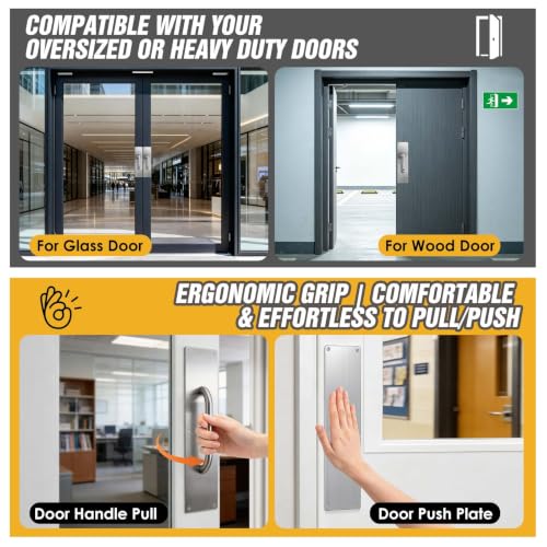 16" Stainless Steel Door Pull Handle with Push Plate for Home/Public | 16" Push pull door handle set with smooth rounded edges for safe use in Home/Office/Warehouse/Public/Commercial Door - size: 16'' Handle Pull & Push Plate