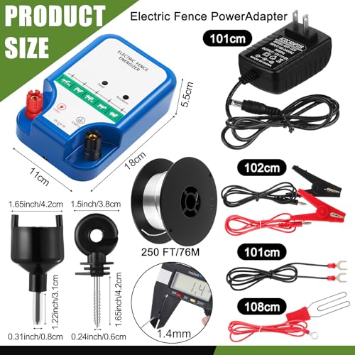 Electric Fence Kit, 8 Mile 12kV 2J Electric Fence Charger AC/DC Powered with 50 Insulators, Socket Tool, 250ft Aluminum Wire for Livestock Control(Classic Ver.,Blue) - style: Classic Ver