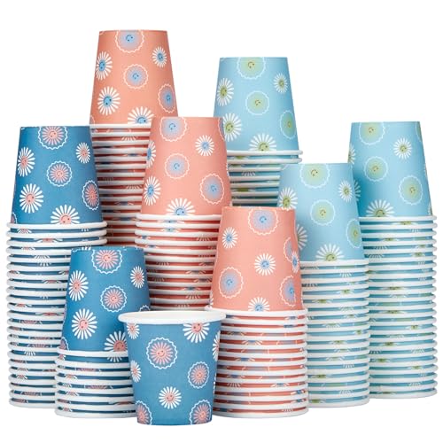 SIUQ 300 Pack 3 oz Paper Cups, Disposable Bathroom Cups, Mini Mouthwash Cup | Hot/Cold Beverage Drinking Cups, Small Paper Cups for Bathroom, Birthday Party, Travel, Events, Picnic, BBQ (Daisy) - color: Daisy 3oz-300 pack