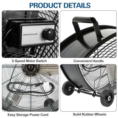 BILT HARD 36" 18000 CFM High Velocity Drum Fan, 2-Speed Heavy Duty Industrial Shop Fan with Casters & Handles for Warehouse, Factory Workshop and Garage Use - color: Black, size: 34 inch