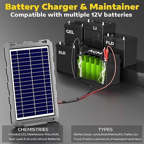 SUNAPEX 8W 12V Solar Car Battery Trickle Charger & Maintainer | Waterproof Portable Solar Panel Kit | Prevents Overcharging with Smart Controller | Fits 12V Batteries for Boats, RVs & More - size: 8W