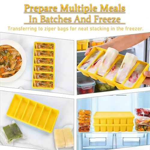 Covered Silicone Freezer Tray, 2-Piece Set Of Silicone Freezer Molds, Used For Preparing And Freezing Various Sauces And Other Dishes, Making 12 Portions Cube (Yellow) - color: Yellow