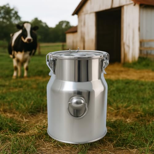 Stainless Steel Jug 1.32 Gallon Can with Lid, Metal Container Large Capacity Milking Pail for Goats, Food Grade for Cow or Home Use - size: 1.32Gallon