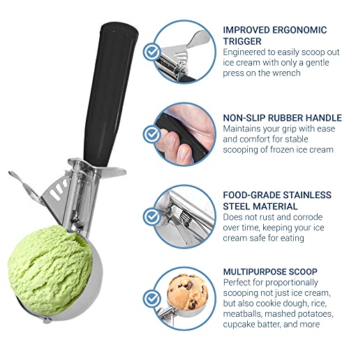 Meadow Lane #24 Ice Cream Disher Scoop, Stainless Steel, Black | Stainless steel 2.7 Tbsp scoop has a reinforced trigger and non-slip handle; dishwasher-safe for ice cream, dough and more. - color: Black