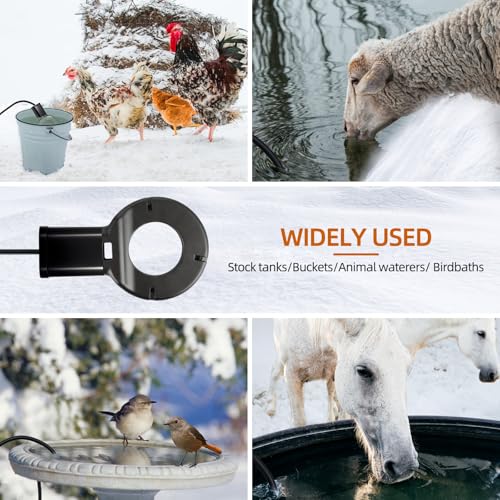 1000W Utility De-Icer, Chicken Water Heater, Submergible Cast Aluminum Thermostatic Control Bird Bath Heater De-icer, for Livestock Poultry Birds, Cows, Horses, Animals Drink Water (Black)