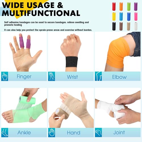 4 Pack Self Adhesive Bandage Wrap, 6 ln x 5 Yards Vet Wrap Tape, Royal Blue | Non-Woven Self Adherent Cohesive Bandage for Thumb, Finger, Wrist, Knee, Ankle - color: Royal Blue