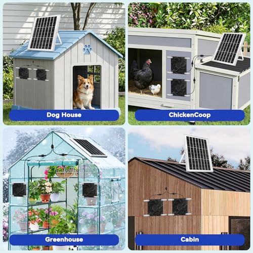 Solar Powered Fan Kit, Weatherproofed Exhaust Fan Air Ventilation Equipment with 25W Solar Panel and 2 High-Speed 5 Inch Dual Fans, Kit for Outside Chicken Coops, Pet House, Attics, Greenhouses, Shed
