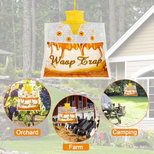 Disposable Wasp Traps Outdoor Hanging 6 Pack | Yellow Jacket Trap, Carpenter Bee Traps for Outside, Wasp & Hornet Traps Catcher Killer for Outdoor Patio Garden - size: 6 Packs