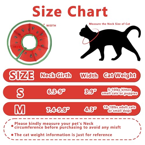 Soft Adjustable Cat Cone Collar, Comfortable Cat Recovery Collar | Suitable for Various Types of Cats,Elizabethan Neck Protective Collar for Cats After Surgery (Watermelon, Small) - color: Watermelon, size: Small
