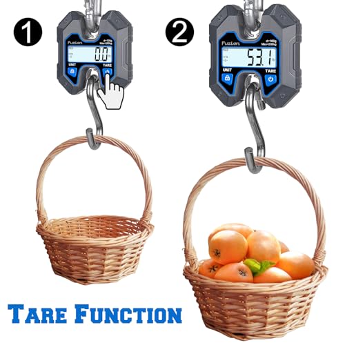 Fuzion Hanging Scale 440lb/200kg, Mini Crane Scale w/Stainless Steel Hook | No Setup Required, Hold/Tare Function, Large Display, Digital Hanging Scales for Weighing Animals, Hays, Fish, Travel Luggage - color: Grey+Blue, size: 440LB