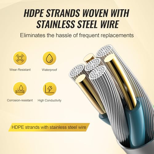 VEVOR Electric Fence Wire, 656Ft 200M Portable Polywire, 1/4" Diameter 6 Stainless Steel Strands for Reliable Conductivity and UV, Rust Resistance, Fencing Rope Line for Horse, Cattle, Livestock - size: 656Ft 200M, style: 1/4" Strands
