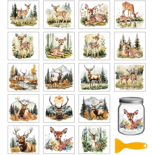GLOBLELAND 18 Sheets Nature Sika Deers Rub on Transfers Forest Animals Waterproof UV DTF Cup Wraps Milu Deers Decals Stickers for Water Glass Bottle Vase Crafts - style: Deer