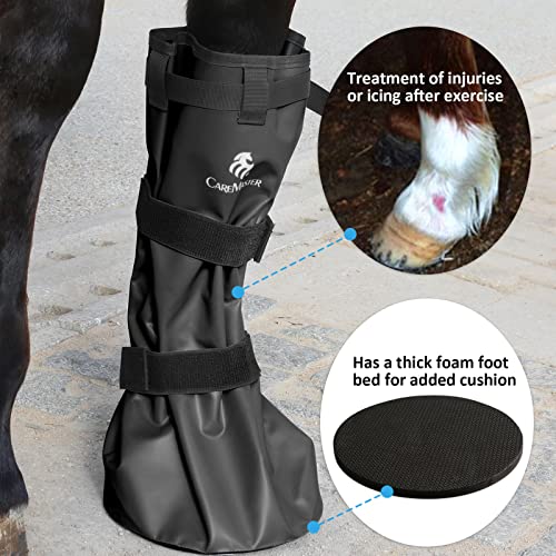 Hoof Soaking Boot for Horse, Waterproof PVC Hoof Soaker Bag with EVA Foam Pad, Secure 3-Strap Equine Icing & Soaking Boot for Hooves Care, Fits Most Hooves - color: Black