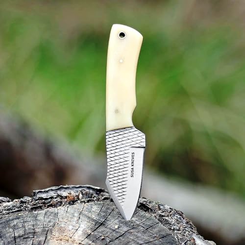 Custom Handmade 7'' fixed blade hoof rasp knife/Cow boy knife/Damascus steel Bull cutter knife, cowboy knives with pancake leather sheath (SUSA 120) - color: SUSA 120