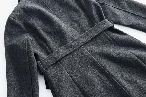 Women Long Winter Wool Pea Coat Lapel Double Breasted Trench Over Coat with Belt - color: Grey, size: X-Large