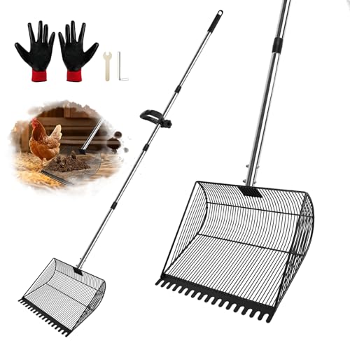 13-inch Sand-Grade Chicken Poop Scooper, Large Adjustable Metal Poultry House Manure Scoop, Chicken Poop Scooper Suitable for Cleaning Chicken Coops, Stables, Gardens, and Small Farms