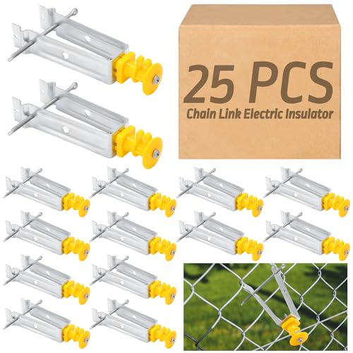 Tondiamo Chain Link Insulator Electric Fence Stainless Steel Insulator T Post Extender Wire Holders for Chain Link and Studded T & U-Posts Tubing(Yellow,25 Pcs) - color: Yellow