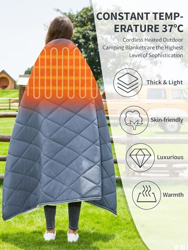 Wearable Heated Blanket,12V Cordless 15000 mAh,3 Heating Set | Cordless heating pad design,Battery Operated,Sherpa Lining,Heated Shawl Throw Blanket for Car,Camping,Backpacking,Hiking - color: Elegant Gray