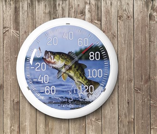 Taylor Jumping Fish Indoor Outdoor Dial Thermometer, Wireless Thermometer with Easy to Read Large Numbers for Patio, Pool, Garden or Garage, and Indoor Areas, 13.25-inch, Blue