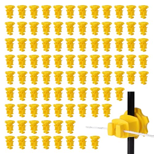50 Pcs Yellow Rod Post Insulator, Electric Fence Insulators Screw Tight Round Fence Post Insulator, Electric Fence Wire Holding Insulator - size: 50