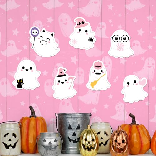 Yinder 24 Pads Kawaii Ghost Sticky Notes Fun Cartoon Memo for School | Cute Animal Designs with Cat Pumpkin Candy, Self Adhesive Memo Pad for Office Party Supplies, Bulk Gift for Students - style: Ghost