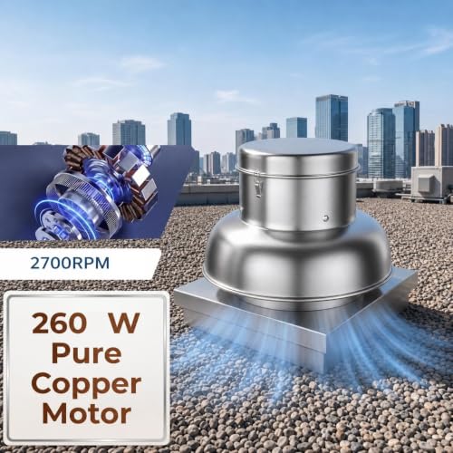 1400 CFM Upblast Roof Exhaust Fan, Direct Drive, 19.96" Base | High-speed, <65dB quiet, rust-resistant, pre-wired, for restaurant, warehouse, industrial ventilation - size: 1400 CFM