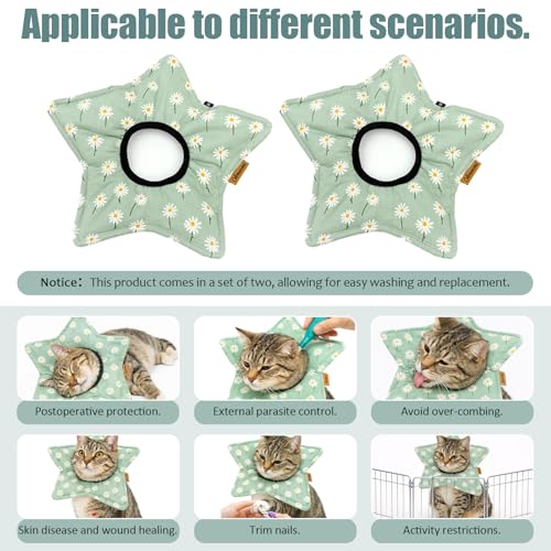 2 Pack Star Soft Cat Cone, Adjustable Floral Recovery Collar for Cats & Kittens, Comfortable Elizabethan E-Collar for After Surgery & Wound Healing(M) - size: M