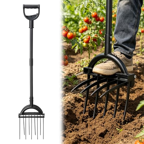 Broad Fork Garden Tool, 63" Heavy Duty Broadfork Hand Tiller with Double 5+4 Sharp Tines, Garden Pitchfork with Ergonomic D-Shaped Handle, Spading Dig - size: Broad Fork 63Inch