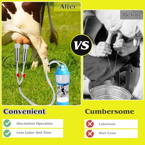 3l Electric Milking Machine for Cow| Pulsation Vacuum Pump| Save Labor | Portable Milker Machine Automatic Plug-in Speed Adjustable Milking Supplies with Milk Bucket, Tube, Brush for Farm Pasture