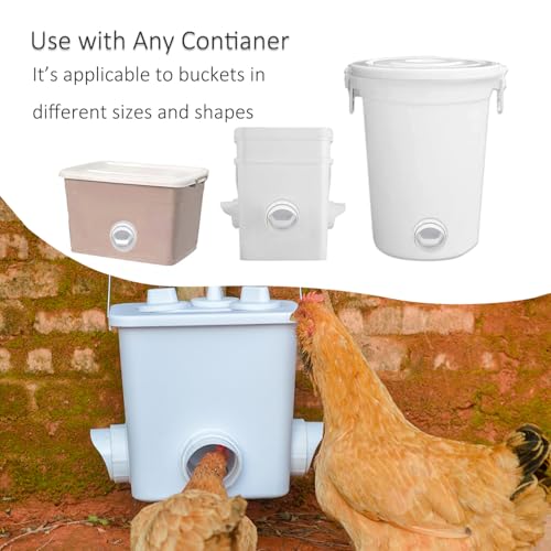 Chicken Feeder No Waste DIY Automatic Poultry Feeders 8 Ports with Covers Gravity Feed Kit for Buckets, Barrels, Bins, Troughs