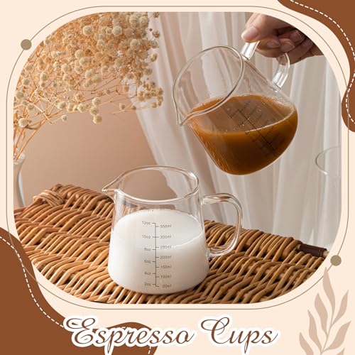 Honeydak 1 Pack 12oz Glass Espresso Measuring Cup for Milk Frothing | Heat Resistant V-shaped Spout, Measurement Markings, Microwave Dishwasher Safe, Gift for Coffee Lovers and Latte Making
