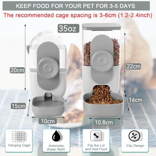 Lemtrflo Rabbit Feeder, Bunny Water Bottle Dispenser, Pet Cage Food Bowl | Suitable for Rabbits, Guinea Pigs, Ferrets, Cat and Other Small Pets - color: Gray