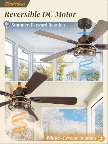 Fanbulous 42 Inch Farmhouse Rustic Caged Ceiling Fan with Lights, 2 Pack | Double-sided Color Blades , APP/Remote Control ,6-speed Wind & Reversible Function, Quiet, Timer, Oil Bronze - color: Oil Bronze
