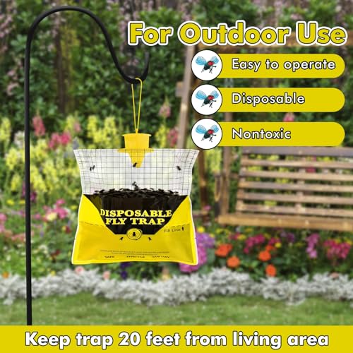 4 Pack Outdoor Fly Trap Bags Hanging - 4 * 30g Bait, Durable, Effective | Bug Hunter Catcher Killer Repellent for Stable Horse Barn & Farm | Disposable | Easy to use | Large Capacity - size: 4 pack
