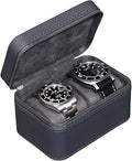 ROTHWELL 2 Watch Travel Case for Men | Compact PU Leather Protective Box with Microsuede Interior | Fits Watches & Smartwatches Up to 55mm (Carbon) - color: Carbon