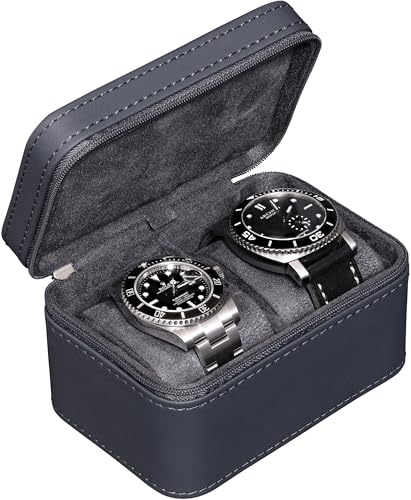 ROTHWELL 2 Watch Travel Case for Men | Compact PU Leather Protective Box with Microsuede Interior | Fits Watches & Smartwatches Up to 55mm (Carbon) - color: Carbon