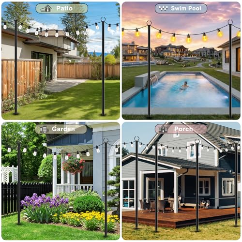 LETIANPAI 8 Pack String Light Poles,10 FT Metal Poles with Fork for Outdoor String Lights,Outdoor Light Poles with Fork,Poles/Post/Stand for Outside - size: 8 Pack 10FT